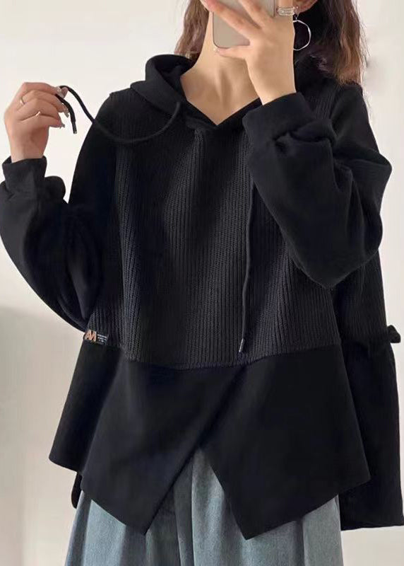 Plus Size Yellow Asymmetrical Patchwork Cotton Hooded Top Fall Ada Fashion