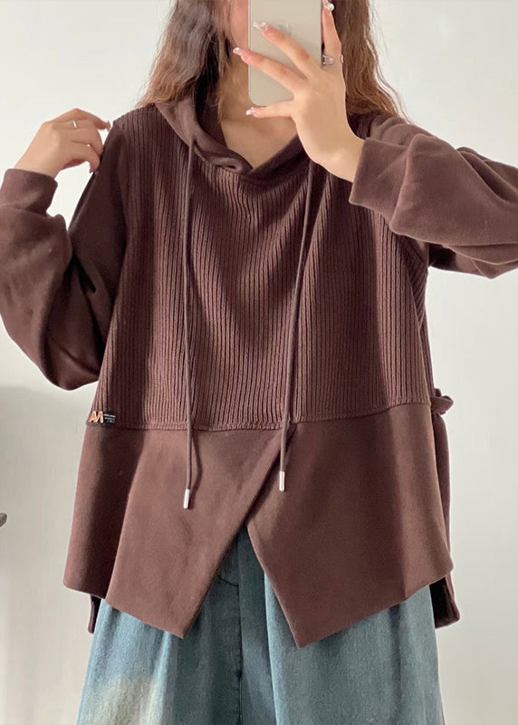 Plus Size Yellow Asymmetrical Patchwork Cotton Hooded Top Fall Ada Fashion