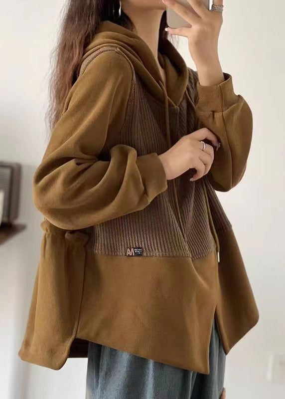 Plus Size Yellow Asymmetrical Patchwork Cotton Hooded Top Fall Ada Fashion