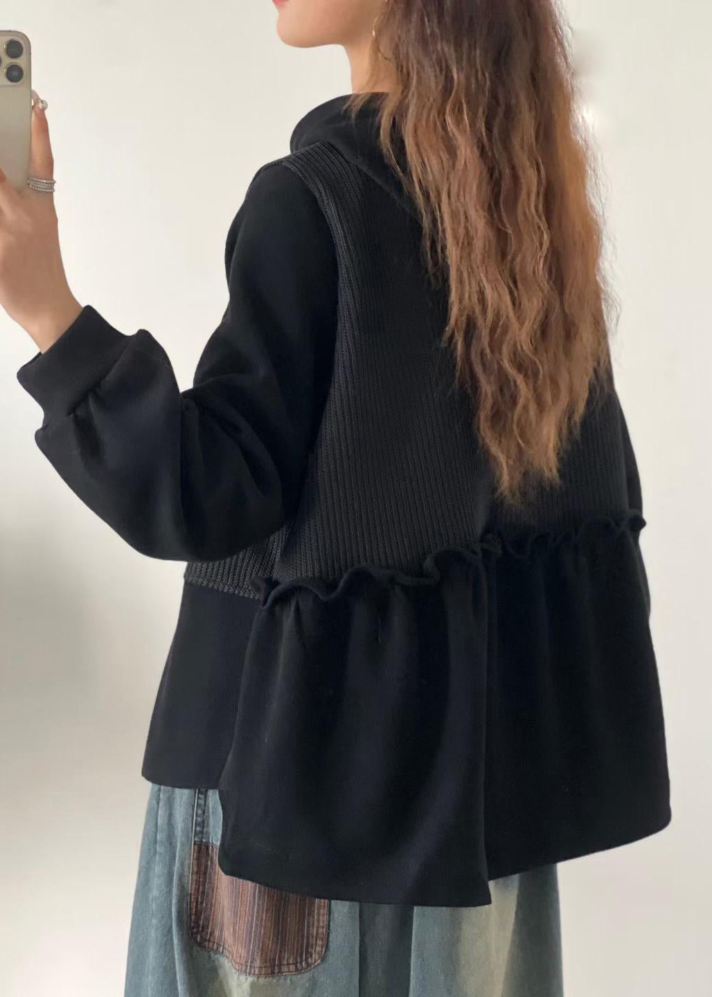 Plus Size Yellow Asymmetrical Patchwork Cotton Hooded Top Fall Ada Fashion