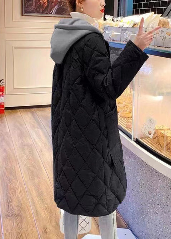 Plus Size Yellow Pockets Patchwork Drawstring Button Hooded Parka Long Sleeve Ada Fashion