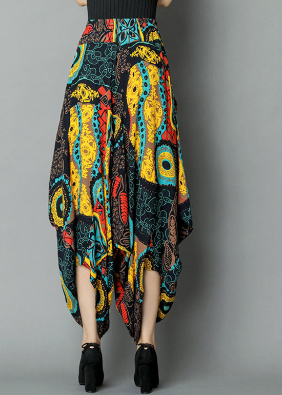 Plus Size Yellow Pockets Print Elastic Waist Crop Pants Summer Ada Fashion