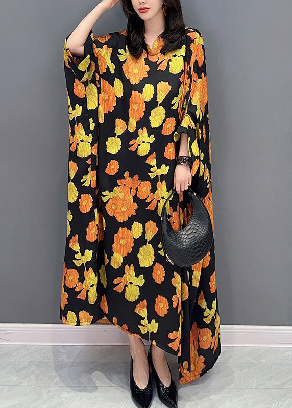 Plus Size Yellow Stand Collar Maxi Dresses Spring LY4297 - fabuloryshop