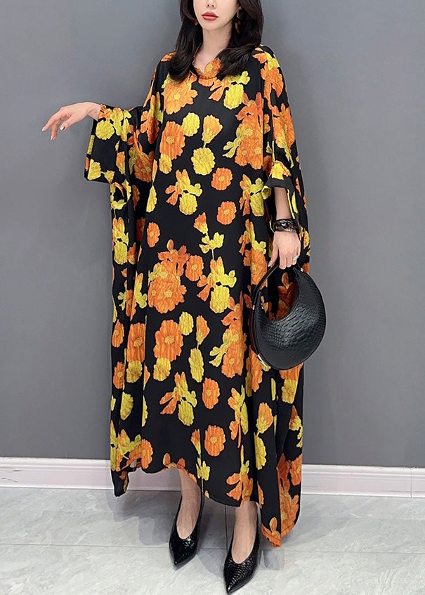 Plus Size Yellow Stand Collar Maxi Dresses Spring LY4297 - fabuloryshop