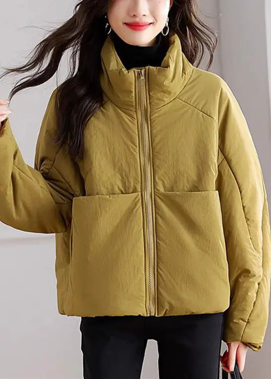 Plus Size Yellow Zip Up Pockets Patchwork Parka Winter Ada Fashion