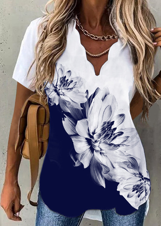 Printed Shirt printing short sleeve V Neck Waves Tops Black White Colour LY1945 - fabuloryshop