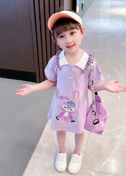 Purple  Patchwork Cotton Baby Girls Dress Ruffled Summer LY5517 - fabuloryshop