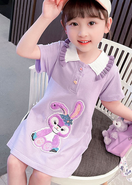 Purple  Patchwork Cotton Baby Girls Dress Ruffled Summer LY5517 - fabuloryshop