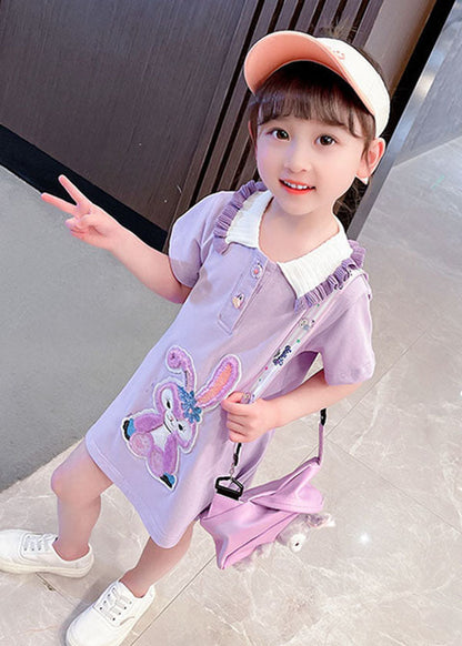 Purple  Patchwork Cotton Baby Girls Dress Ruffled Summer LY5517 - fabuloryshop