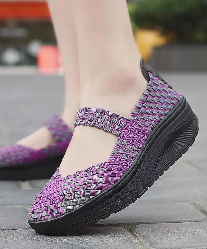 Purple Casual Comfortable Knit Fabric Splicing Wedge Shoes Ada Fashion