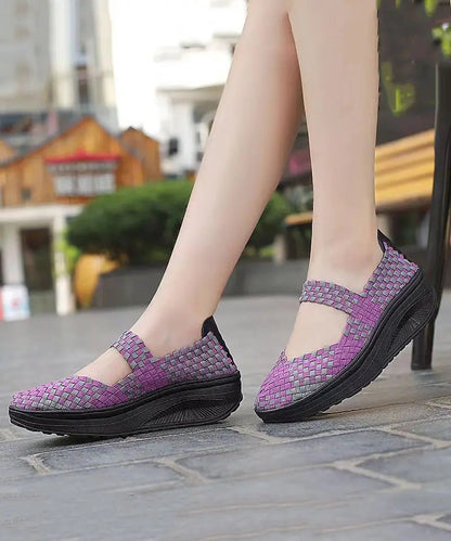 Purple Casual Comfortable Knit Fabric Splicing Wedge Shoes Ada Fashion