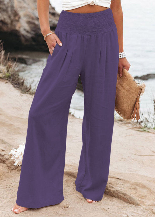 Purple High Waist Elastic Waist Linen Long Pants LY1964 - fabuloryshop