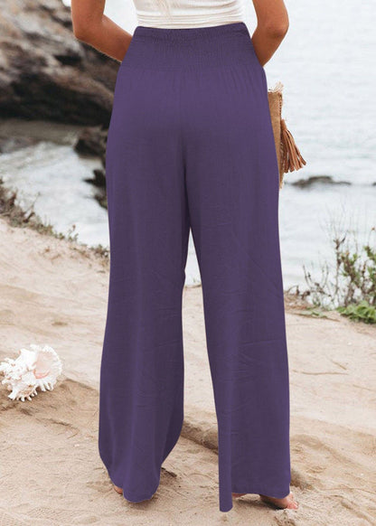 Purple High Waist Elastic Waist Linen Long Pants LY1964 - fabuloryshop