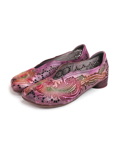 Purple Hollow Out Embossed Splicing Cowhide Leather Flat Shoes For Women LY7621