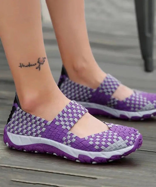 Purple Knit Fabric Handmade Splicing Flat Shoes For Women Ada Fashion