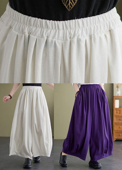 Purple Loose Cotton Wide Leg Pants Elastic Waist Summer LY7340 - fabuloryshop