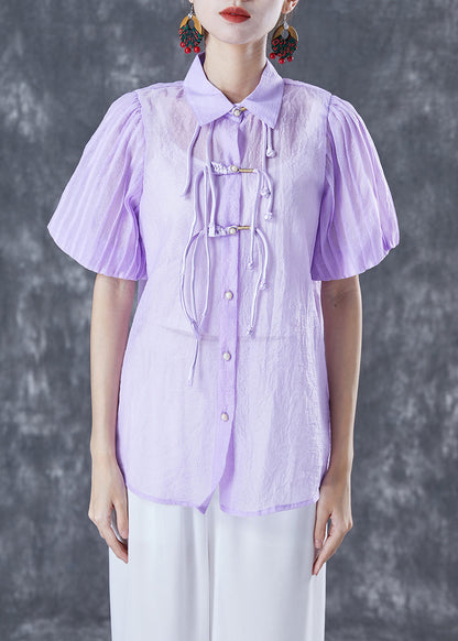 Purple Oriental Silk Blouses Tassel Chinese Button Lantern Sleeve LY5065 - fabuloryshop