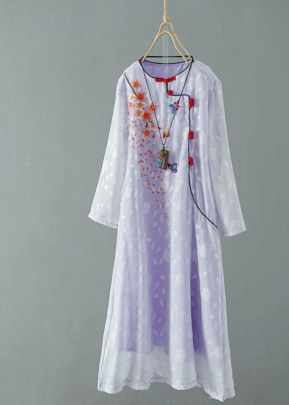 Purple Patchwork Chiffon Dresses Embroideried Chinese Button Spring LY1721 - fabuloryshop