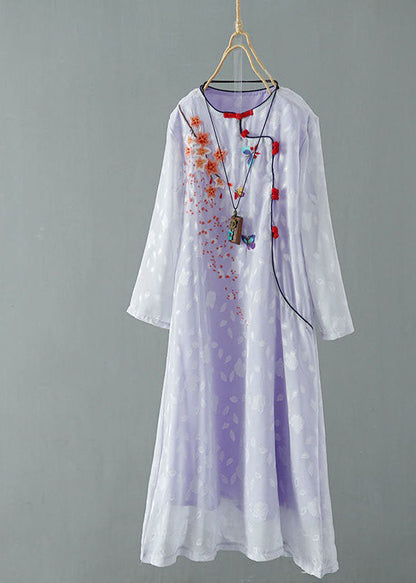 Purple Patchwork Chiffon Dresses Embroideried Chinese Button Spring LY1721 - fabuloryshop