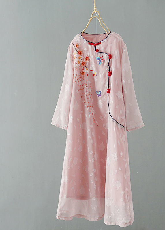 Purple Patchwork Chiffon Dresses Embroideried Chinese Button Spring LY1721 - fabuloryshop