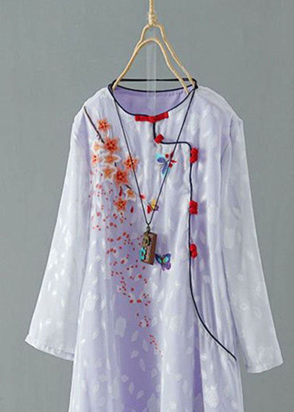 Purple Patchwork Chiffon Dresses Embroideried Chinese Button Spring LY1721 - fabuloryshop