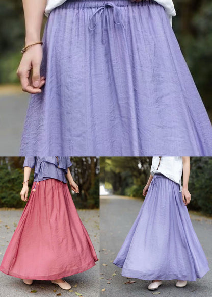 Purple Patchwork Cotton Skirts Elastic Waist Wrinkled Summer LY5044 - fabuloryshop