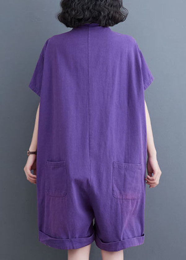 Purple Patchwork Denim Shorts Jumpsuits Peter Pan Collar Summer LY5632 - fabuloryshop