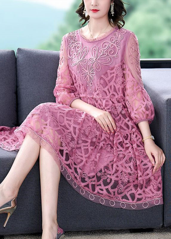 Purple Patchwork Tulle Dress Embroideried O-Neck Summer LY4613 - fabuloryshop