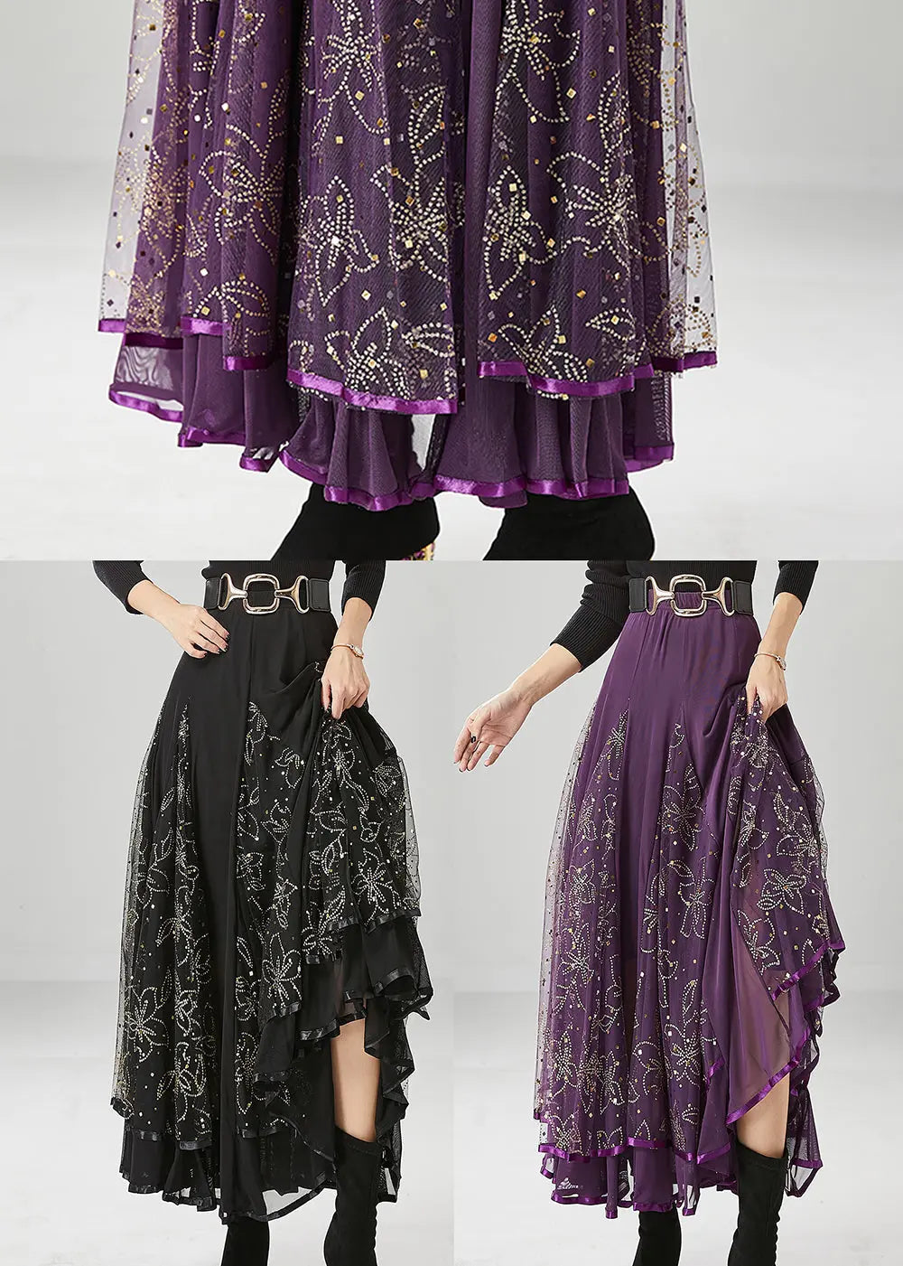 Purple Patchwork Tulle Skirts Exra Large Hem Fall Ada Fashion