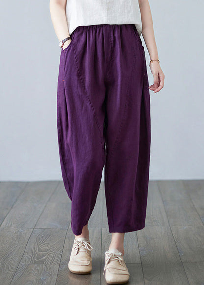 Purple Pockets Elastic Waist Solid Harem Pants LY6027 - fabuloryshop