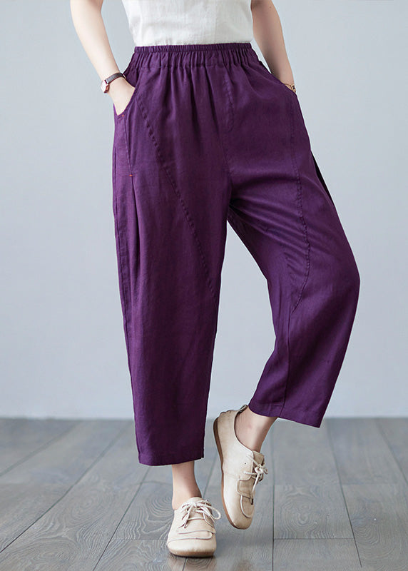 Purple Pockets Elastic Waist Solid Harem Pants LY6027 - fabuloryshop