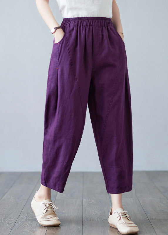 Purple Pockets Elastic Waist Solid Harem Pants LY6027 - fabuloryshop