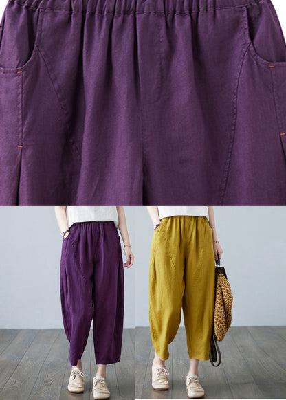 Purple Pockets Elastic Waist Solid Harem Pants LY6027 - fabuloryshop