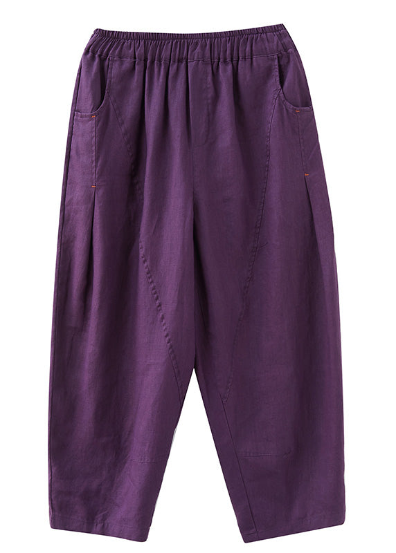 Purple Pockets Elastic Waist Solid Harem Pants LY6027 - fabuloryshop