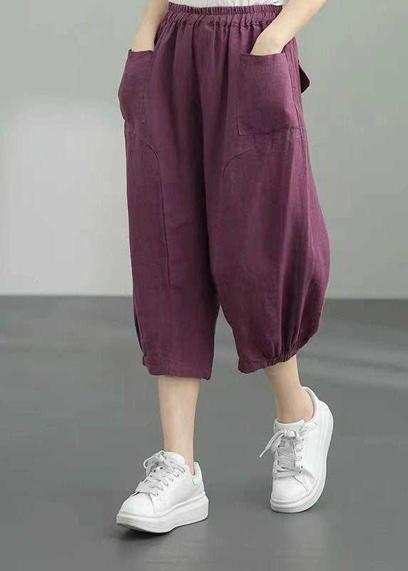 Purple Pockets Patchwork Linen Lantern Pants Summer LY0595 - fabuloryshop