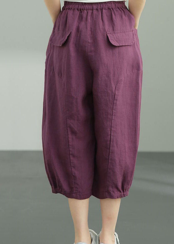 Purple Pockets Patchwork Linen Lantern Pants Summer LY0595 - fabuloryshop