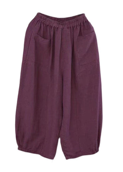 Purple Pockets Patchwork Linen Lantern Pants Summer LY0595 - fabuloryshop