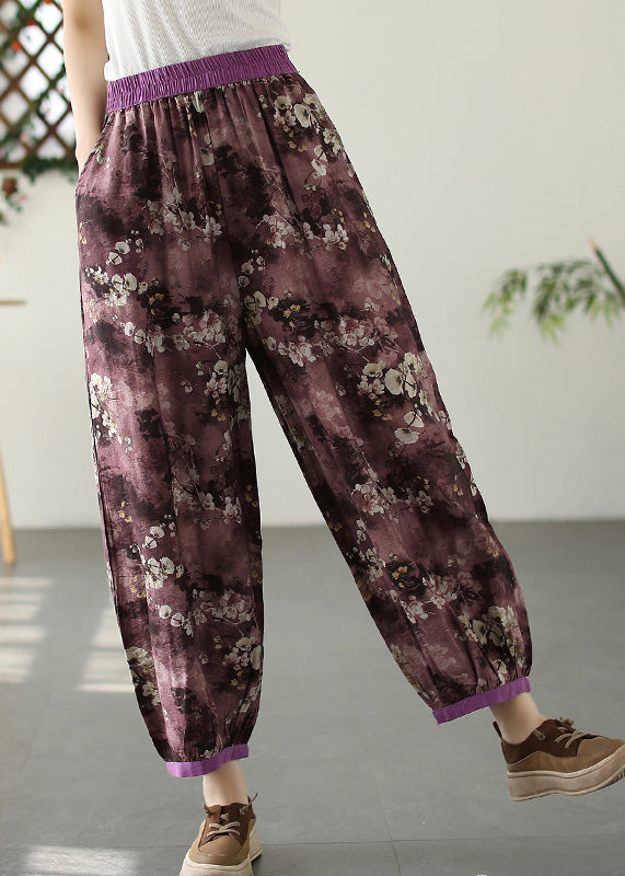 Purple Print Pockets Crop Beach Pants Summer TQ1017 - fabuloryshop