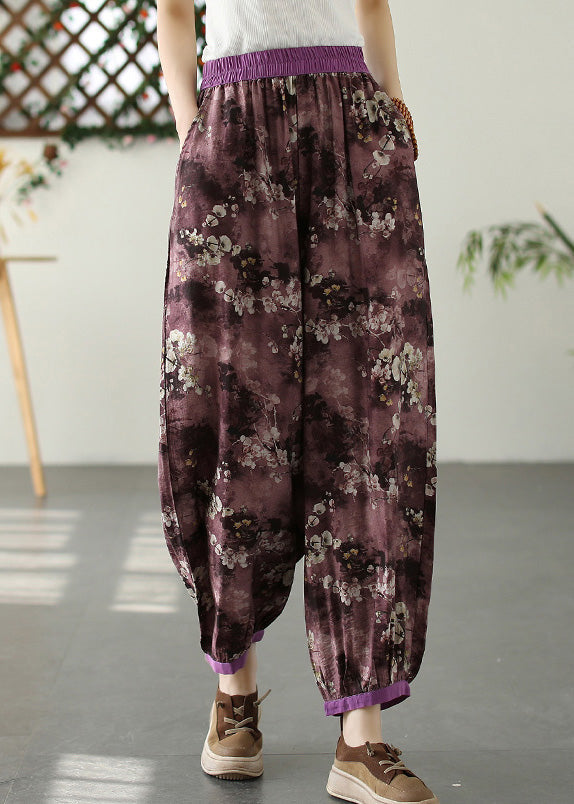 Purple Print Pockets Crop Beach Pants Summer TQ1017 - fabuloryshop