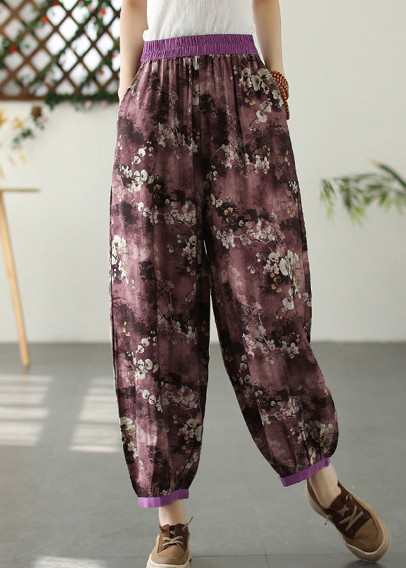 Purple Print Pockets Crop Beach Pants Summer TQ1017 - fabuloryshop