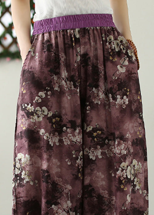 Purple Print Pockets Crop Beach Pants Summer TQ1017 - fabuloryshop