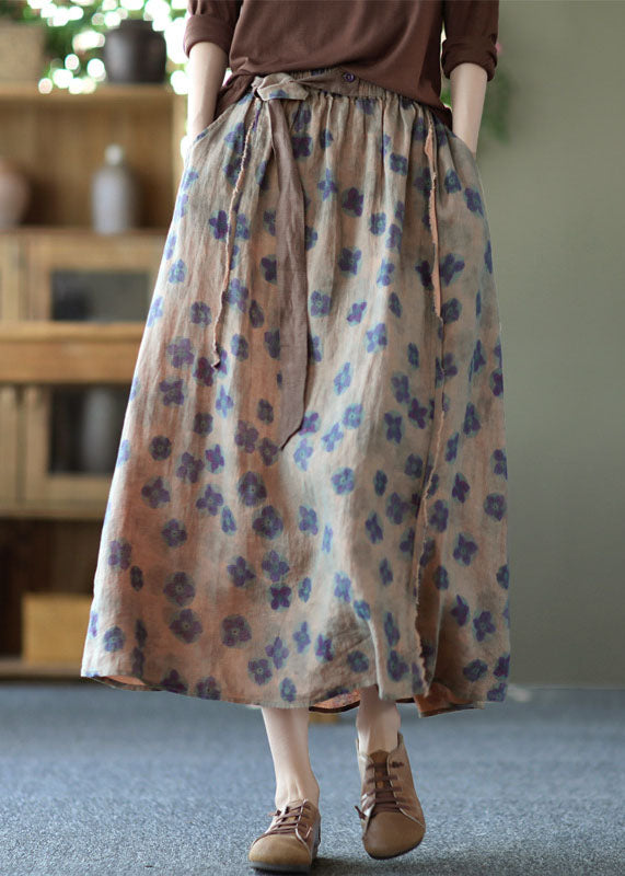 Purple Print Pockets Patchwork Linen Skirts Wrinkled Elastic Waist Summer LY6237 - fabuloryshop