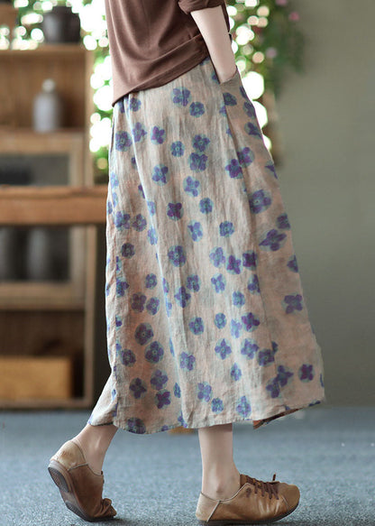 Purple Print Pockets Patchwork Linen Skirts Wrinkled Elastic Waist Summer LY6237 - fabuloryshop