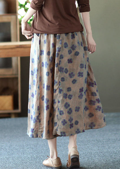 Purple Print Pockets Patchwork Linen Skirts Wrinkled Elastic Waist Summer LY6237 - fabuloryshop