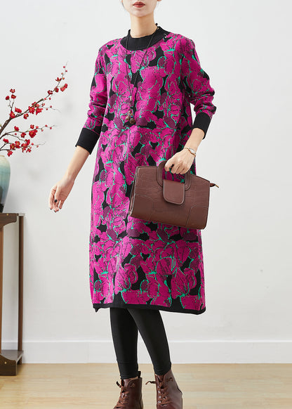 Purple Print Silm Fit Knit Robe Dresses Give Scarf Fall Ada Fashion