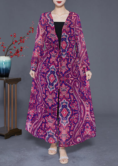 Purple Print Slim Fit Chiffon UPF 50+ Long Cardigan Summer LY2327 - fabuloryshop