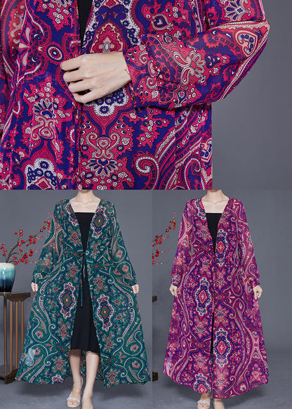 Purple Print Slim Fit Chiffon UPF 50+ Long Cardigan Summer LY2327 - fabuloryshop