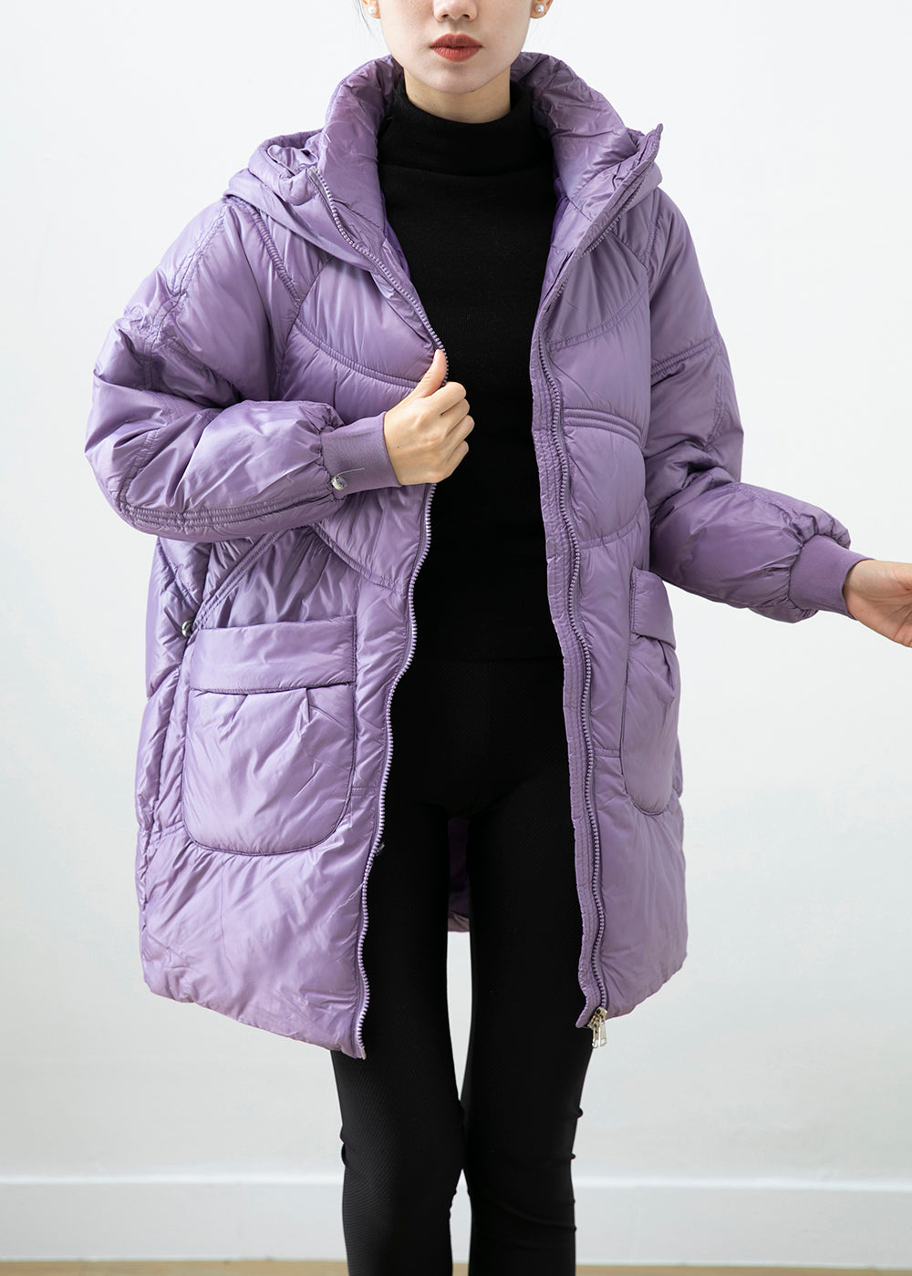 Purple Warm Fine Cotton Filled Parkaer Oversized Pockets Winter Ada Fashion