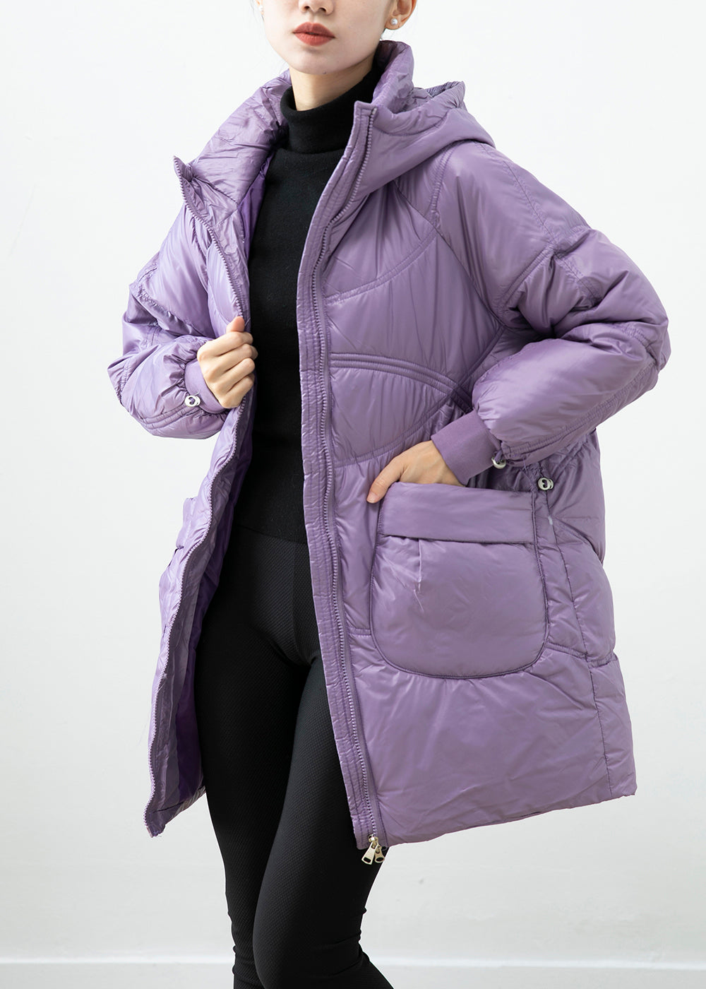Purple Warm Fine Cotton Filled Parkaer Oversized Pockets Winter Ada Fashion