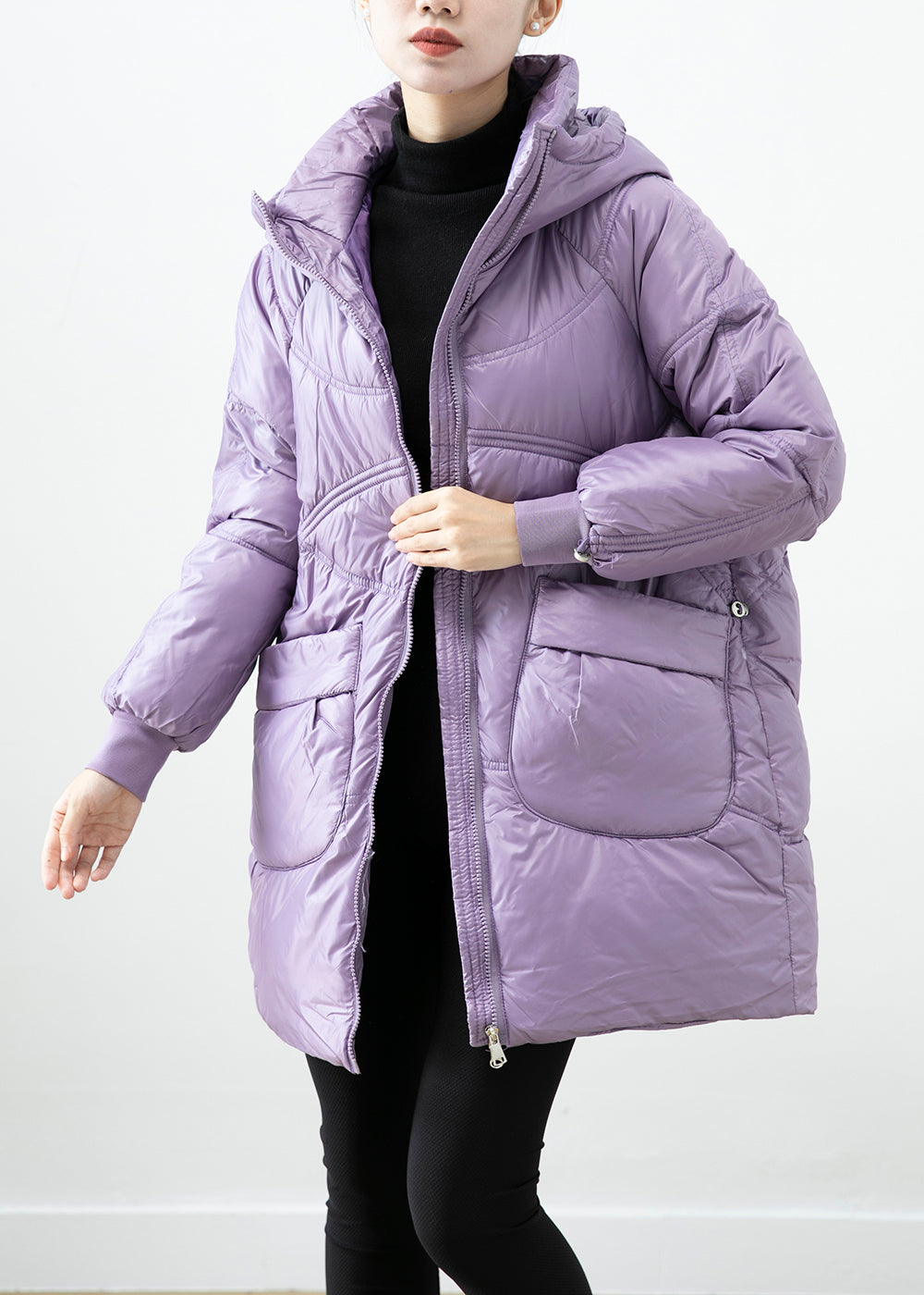 Purple Warm Fine Cotton Filled Parkaer Oversized Pockets Winter Ada Fashion